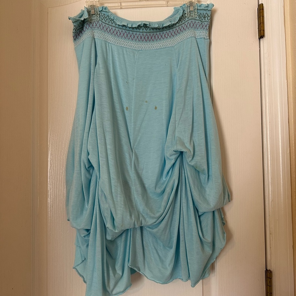 Chic Light Blue Draped Blouse